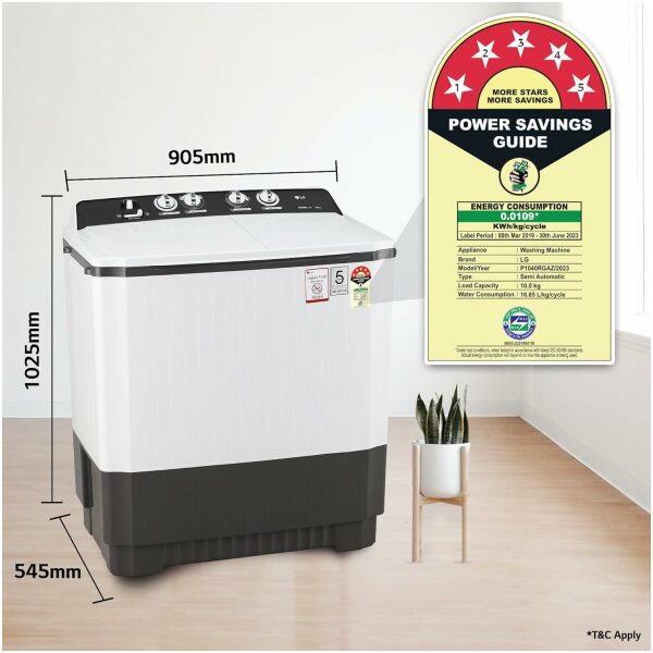 LG 10 kg 5 Star Semi-Automatic Top Load Washing Machine Appliance (P1040RGAZ, Dark Gray, Roller Jet Pulsator) - Image 16