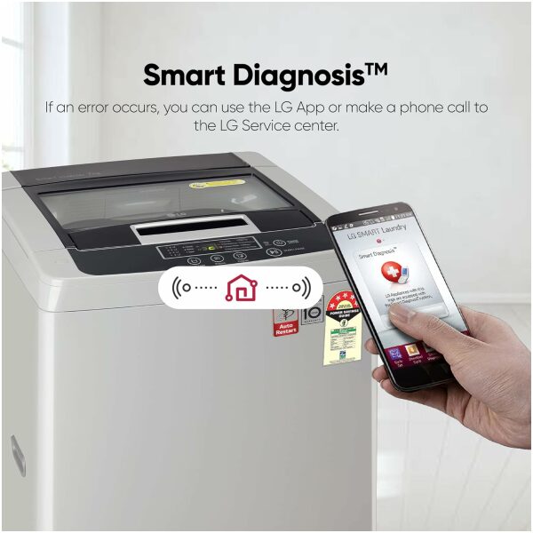 LG 7 Kg 5 Star Inverter TurboDrum Fully Automatic Top Loading Washing Machine (T70SKSF1Z, Waterfall Circulation, Smart Motion, Middle Free Silver) - Image 10