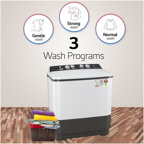 LG 10 kg 5 Star Semi-Automatic Top Load Washing Machine Appliance (P1040RGAZ, Dark Gray, Roller Jet Pulsator) - Image 3