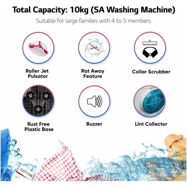 LG 10 kg 5 Star Semi-Automatic Top Load Washing Machine Appliance (P1040RGAZ, Dark Gray, Roller Jet Pulsator) - Image 2