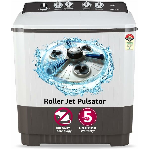 LG 10 kg 5 Star Semi-Automatic Top Load Washing Machine Appliance (P1040RGAZ, Dark Gray, Roller Jet Pulsator)