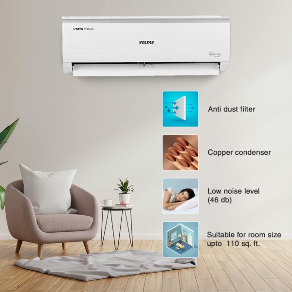 Voltas 1 Ton 5 Star, Inverter Split AC(Copper, 4-in-1 Adjustable Mode, Anti-dust Filter, 2023 Model, 125V Vectra Elite, White) - Image 2