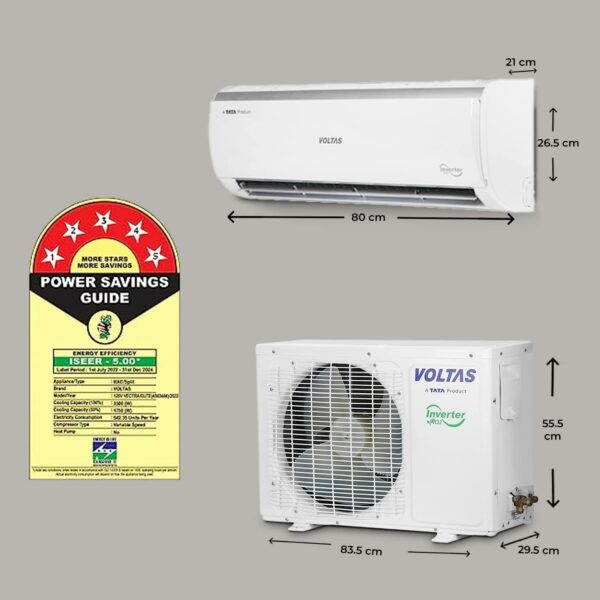 Voltas 1 Ton 5 Star, Inverter Split AC(Copper, 4-in-1 Adjustable Mode, Anti-dust Filter, 2023 Model, 125V Vectra Elite, White) - Image 3