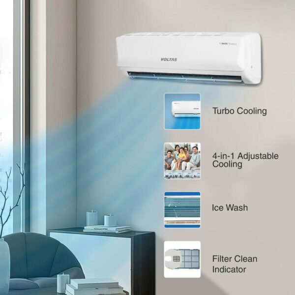 Voltas 1.5 Ton 3 Star, Inverter Split AC(Copper, 5-in-1 Adjustable Mode, Anti-dust Filter, 2023 Model, 183V Vertis Emerald, White) - Image 6