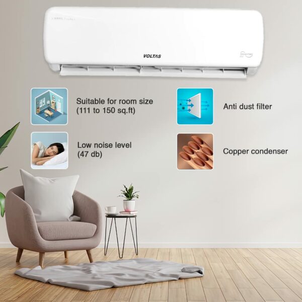 Voltas 1.5 Ton 3 Star, Inverter Split AC(Copper, 4-in-1 Adjustable Mode, Anti-dust Filter, 2023 Model, 183V Vectra Prime, White) - Image 2
