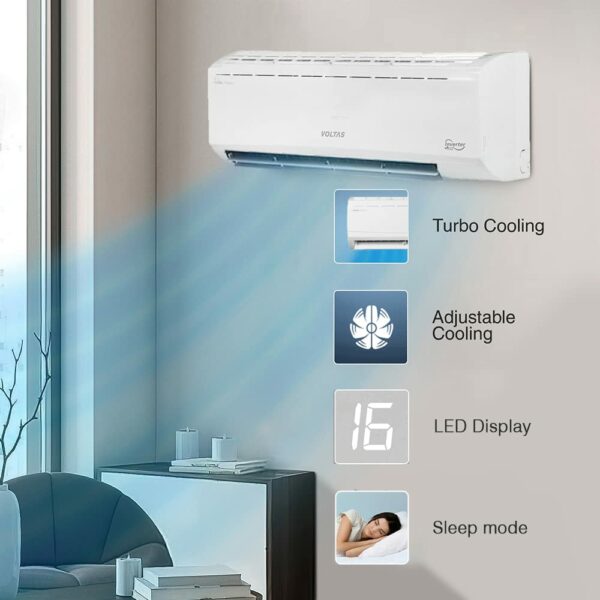Voltas 2 Ton 3 Star, Fixed Speed Split AC (Copper, LED Display, Anti-dust Filter, 2023 Model, 243 Vectra Plus, White) - Image 4