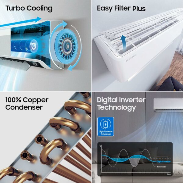 Samsung 1 Ton 5 Star Inverter Split AC (Copper, Convertible 5-in-1 Cooling Mode, Anti-bacterial Filter, 2023 Model AR12CY5ZAGD White) - Image 7