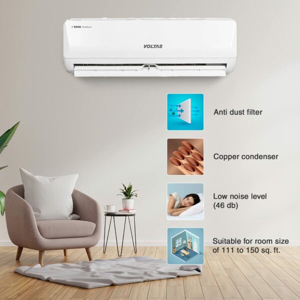Voltas 1.5 Ton 3 Star, Inverter Split AC(Copper, 5-in-1 Adjustable Mode, Anti-dust Filter, 2023 Model, 183V Vertis Emerald, White) - Image 2