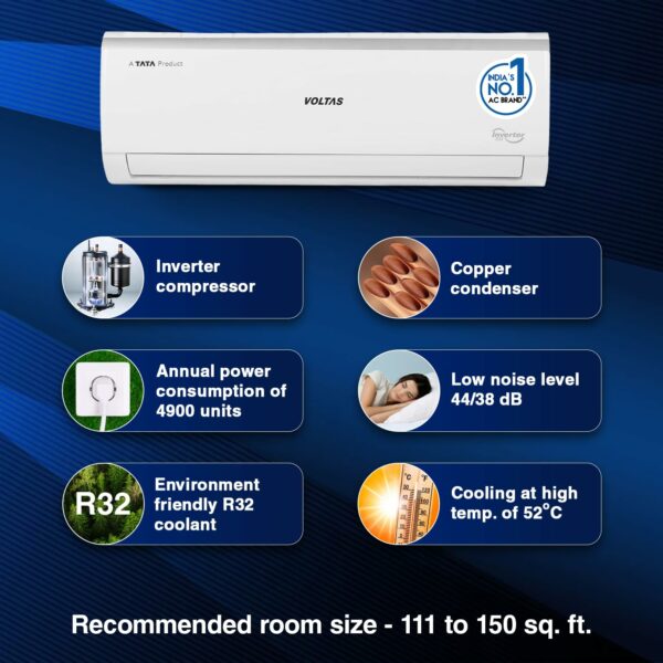 Voltas 1.5 Ton 5 Star, Inverter Split AC(Copper, 4-in-1 Adjustable Mode, Anti-dust Filter, 2023 Model,185V Vectra Elite, White - Image 4