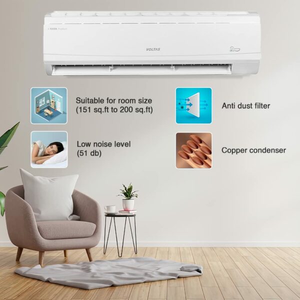 Voltas 2 Ton 3 Star, Fixed Speed Split AC (Copper, LED Display, Anti-dust Filter, 2023 Model, 243 Vectra Plus, White) - Image 2