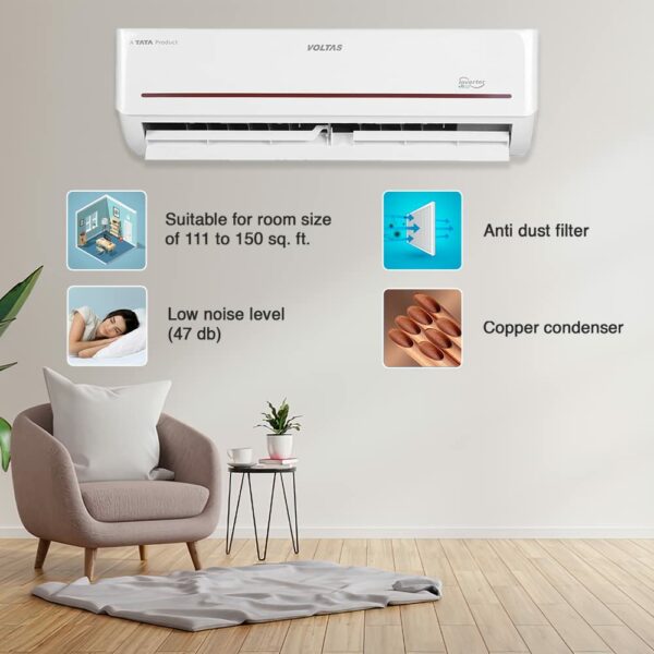 Voltas 1.5 Ton 3 Star, Inverter Split AC(Copper, 4-in-1 Adjustable Cooling, Anti-dust Filter, 2023 Model, 183VH Vertis Prism, White) - Image 2