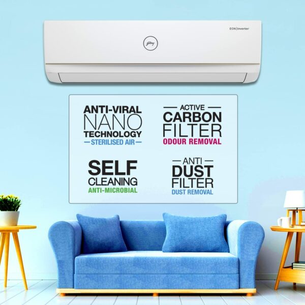 Godrej 1.5 Ton 3 Star Inverter Split AC (AC 1.5T GIC 18TTC3-GVA, Nano-Coated anti-viral filter) - Image 2