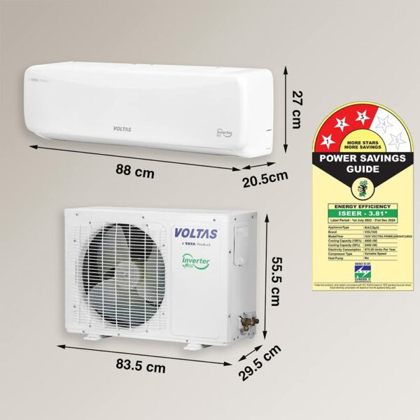 Voltas 1.5 Ton 3 Star, Inverter Split AC(Copper, 4-in-1 Adjustable Mode, Anti-dust Filter, 2023 Model, 183V Vectra Prime, White) - Image 3