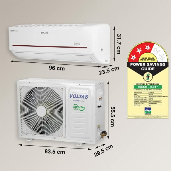 Voltas 1.5 Ton 3 Star, Inverter Split AC(Copper, 4-in-1 Adjustable Cooling, Anti-dust Filter, 2023 Model, 183VH Vertis Prism, White) - Image 3