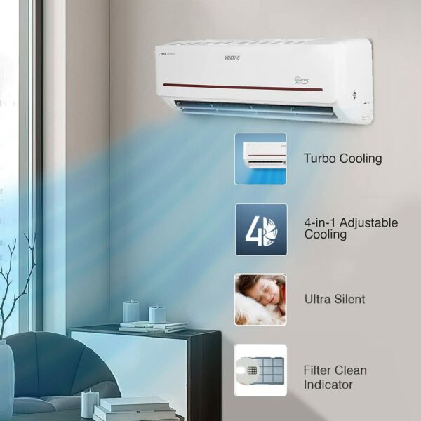 Voltas 1.5 Ton 3 Star, Inverter Split AC(Copper, 4-in-1 Adjustable Cooling, Anti-dust Filter, 2023 Model, 183VH Vertis Prism, White) - Image 5