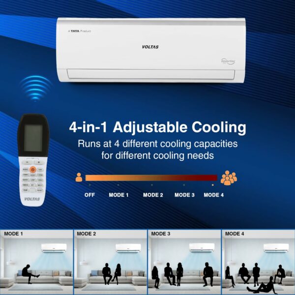Voltas 1.5 Ton 5 Star, Inverter Split AC(Copper, 4-in-1 Adjustable Mode, Anti-dust Filter, 2023 Model,185V Vectra Elite, White - Image 6