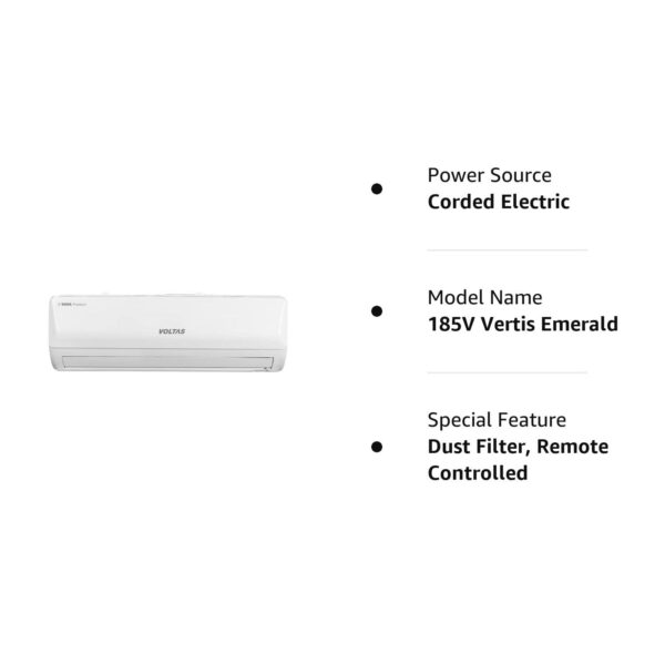 Voltas 1.5 Ton 5 Star Inverter Split AC(Copper, 5-in-1 Adjustable Mode, Anti-dust Filter, 2023 Model, 185V Vertis Emerald, White) - Image 9