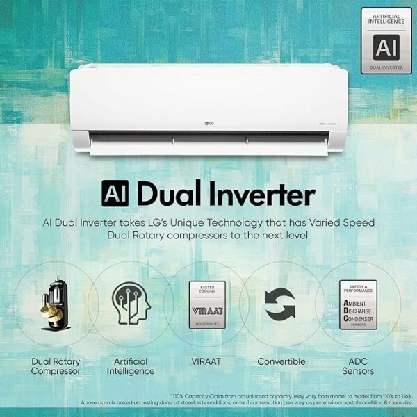 LG 1.5 Ton 3 Star DUAL Inverter Split AC (Copper, AI Convertible 6-in-1 Cooling, 2 Way Swing, HD Filter with Anti-Virus Protection, 2024 Model, TS-Q18TNXE2, White) - Image 3